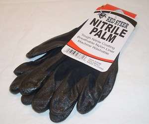 Red Steer Mens Black Nitrile Palm Gardening Work Gloves  