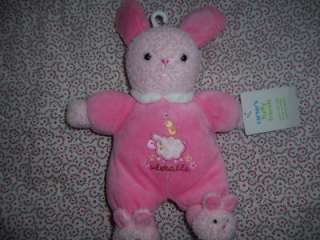 Carters Fluffy Friend Pink Bunny Slippers Rattle Lovey Plush Baby 