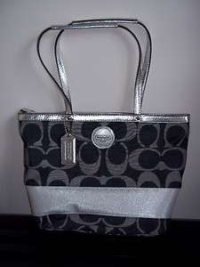 NWT Coach F17433 Denim & Silver Signature Handbag Purse $328 Stunning 