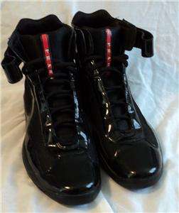 PRADA~ Americas Cup High Top Sneaker Black/Red Patent Leather (Men 