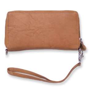  Tan Leather Convertible Dbl Zip Wallet/Wristlet/Sling 