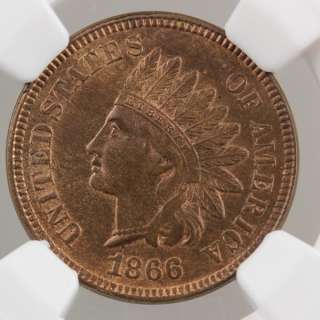 This is an NGC certified MS64RB Indian Head Cent from the 1866 