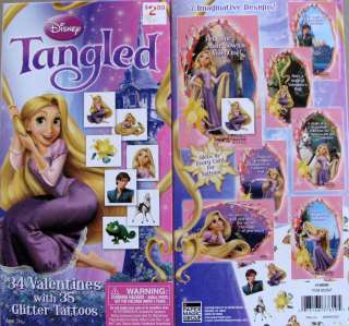 Disney Tangled Princess Rapunzel 34 ct Valentines cards w/ glitter 