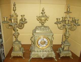 Large 3 piece antique 1800s French clock garniture set  