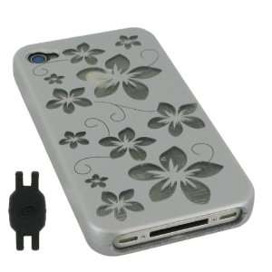  Silver Flower Design Rubberized Hard Case for Apple iPhone 