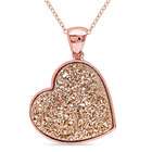    New Pink Plated Sterling Silver Rose Druzy Heart Necklace