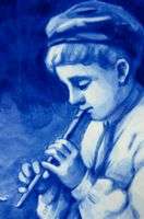 e751 BOY WITH FLUTE ON 16 HANDPAINTED DELFT WALL PLATE PORCELEYNE 
