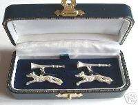 Sterling Silver Fox & Hunting Horn Cufflinks   Gift Box  