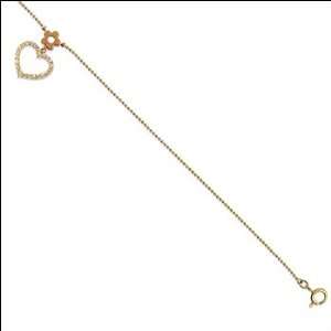   Gold, Dangling Heart Charm Anklet with Sparkly Created Gems. Jewelry