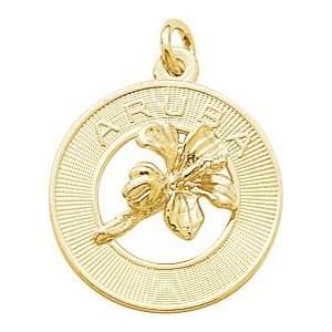  Rembrandt Charms Aruba Hibiscus Charm, Gold Plated Silver 