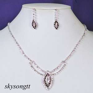 Swarovski Amethyst Rhinestone Clear Crystal Pendant Necklace Earrings 