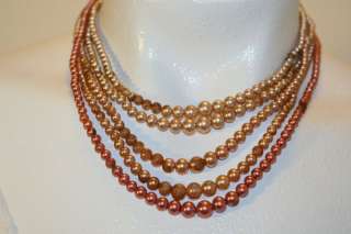 Mid Century Vintage Simulated Pearl 5 Strand Necklace  