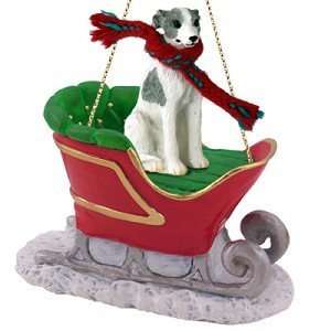  Whippet Grey White Dog Sleigh Holiday Christmas Ornament 