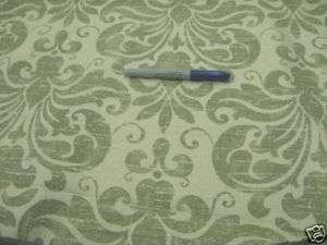 Fabric Barkcloth Drapery ShabbyChic Ivory & Olive 512GG  