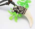   tooth carved lion pendant twine cord adjustable necklace#NL072​2
