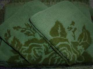   CALLAWAY FRINGED GREEN TERRY CLOTH 2 WASHCLOTHS 3 HAND 1 BATH TOWELS