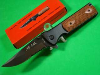 Blk TS Tiger Assist Open Wood/Black 1911 45Cal Pocket Knife C 
