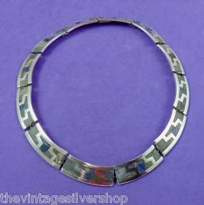 VTG HEAVY VICTOR JAIMEZ TAXCO MEXICO MEXICAN STERLING STONE NECKLACE 