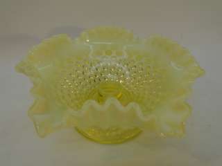 VINTAGE FENTON GLASS TOPAZ YELLOW OPALESCENT HOBNAIL CANDLE HOLDER 