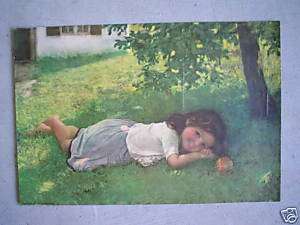 1908 Print Girl Under Apple Tree by C Von Bergen LOOK  