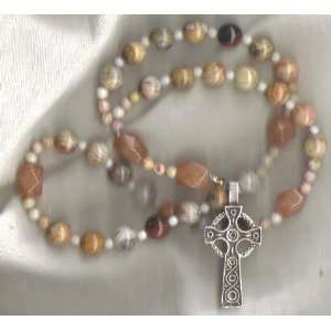  Anglican Prayer Beads of Agate with Pewter Celtic Cross 