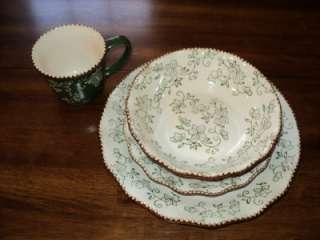 Temptations Green Floral Lace 14 piece set of dinnerware.  