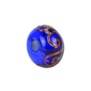   14mm Royal Blue with Copper Swirls Glass Beads   Large Hole Jewelry