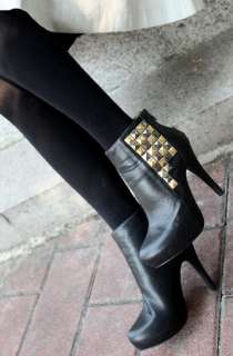 Womens Ladies Studded Back zip High Heels Platform Ankle Boots Booties 