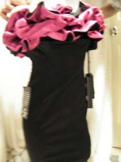 BEBE dress gown black pink ruffle to satin 182067  