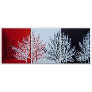  Red, White and Black Trees   3 Canvas Set Oil Painting 24 