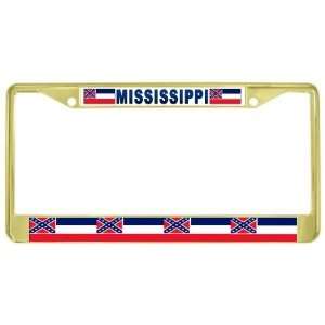  Mississippi Ms State Flag Gold Tone Metal License Plate 