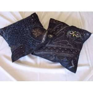 BLACK INDIAN HOME DECOR DESIGNER BED PILLOWS CUSHIONS  