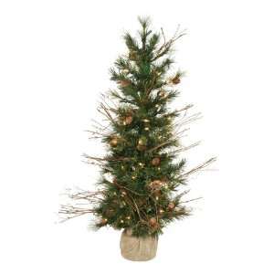   Country Pine Christmas Tree in Burlap   Clear Lights