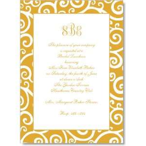  White Curly Q On Gold Invitations On Shimmer Stock