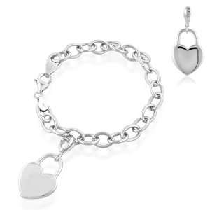  Sterling Silver Heart Lock Charm Bracelet 7.5 Jewelry