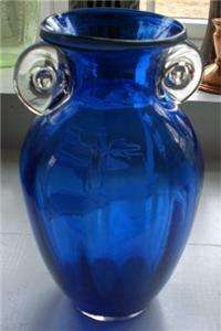 PLUES Signed Cobalt MARY GREGORY Glass Vase   Westmoreland  
