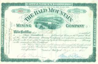 The Bald Mountain Mining Company Colorado Stock Cerificate  