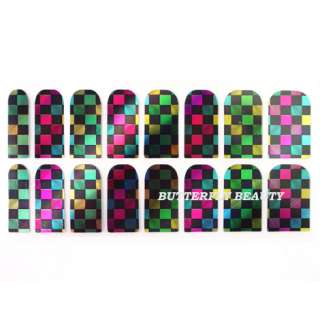 16pcs Nail Art Sticker Colorful Square Patch Foils Manicure Decoration 