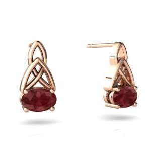  14k Rose Gold Oval Genuine Ruby Celtic Knot Earrings 