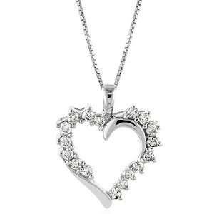  10K White Gold Diamond Heart Pendant with Chain Jewelry