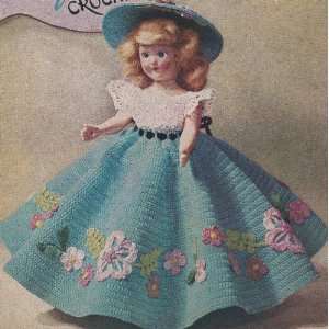 Vintage Crochet PATTERN to make   7 8 inch Doll Clothes Dress Hat. NOT 