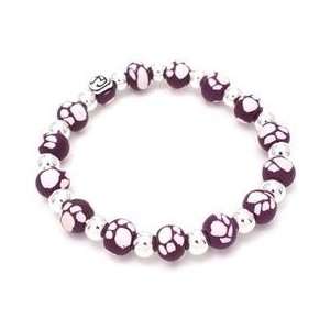  Purple and White Paw College Small Bead Bracelet with 