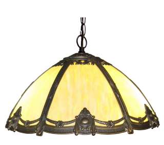 Antique Style Victorian Stained Bent Glass Hanging Lamp  