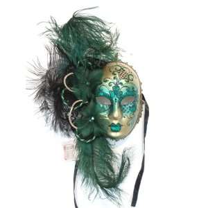 Green Feather Volto Pizzo Venetian Masquerade Mask 