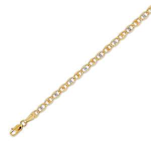 14K 3 Tri Color Gold Flat Mariner Chain Bracelet 3mm 7  