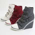   Red White Buckle Sneakers Zip Wedge Heel Shoes US 5~8 / Ankle Boots