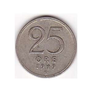  1949 Sweden 25 Ore Coin 