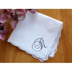  Monogrammed Wedding Hankie w/ Single Initial   Font A 