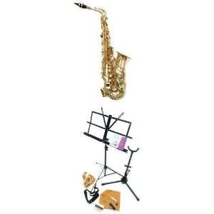 Alto Saxophone Beginner Student Pack with Reeds, Stand, Case, Hello 