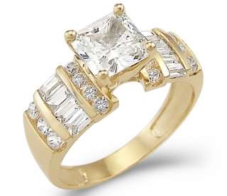 Solid 14k Yellow Gold Princess Cut CZ Engagement Ring  